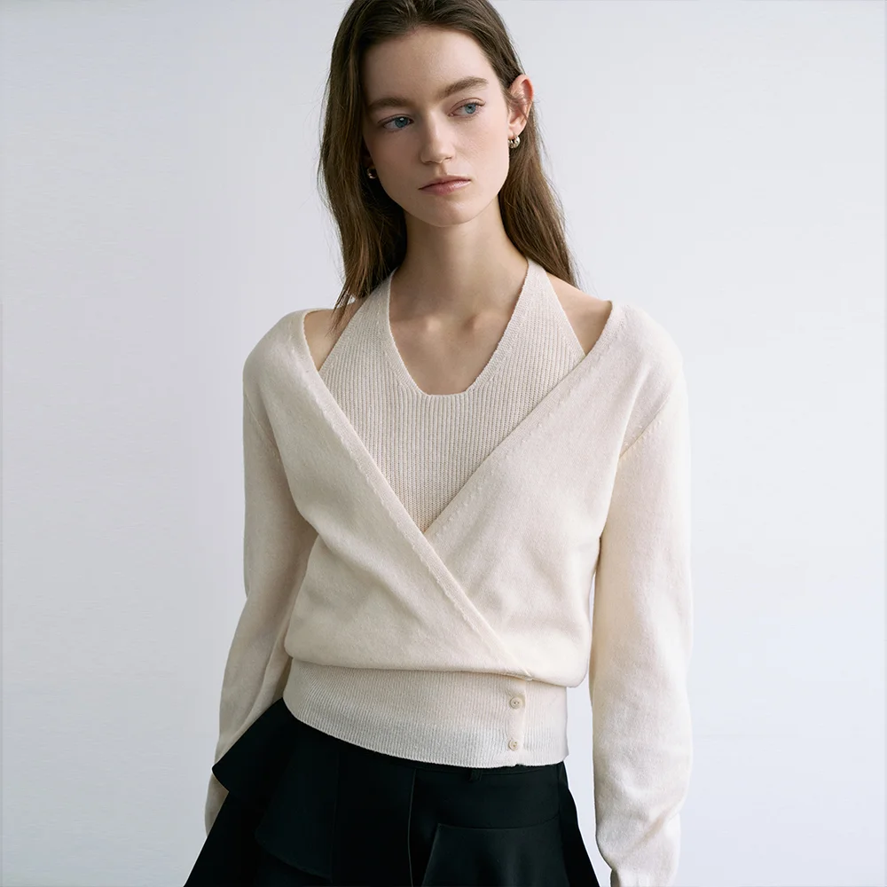 comos 1671 halterneck layered wrap knit (ivory)