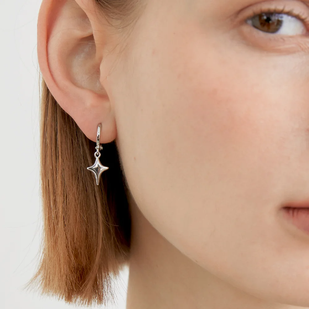 hanging star pendant one touch earrings (E039_silver)