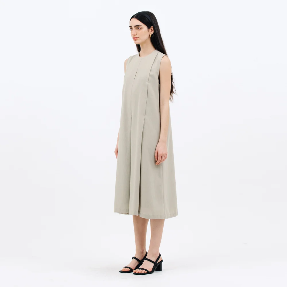front pleats dress_light khaki