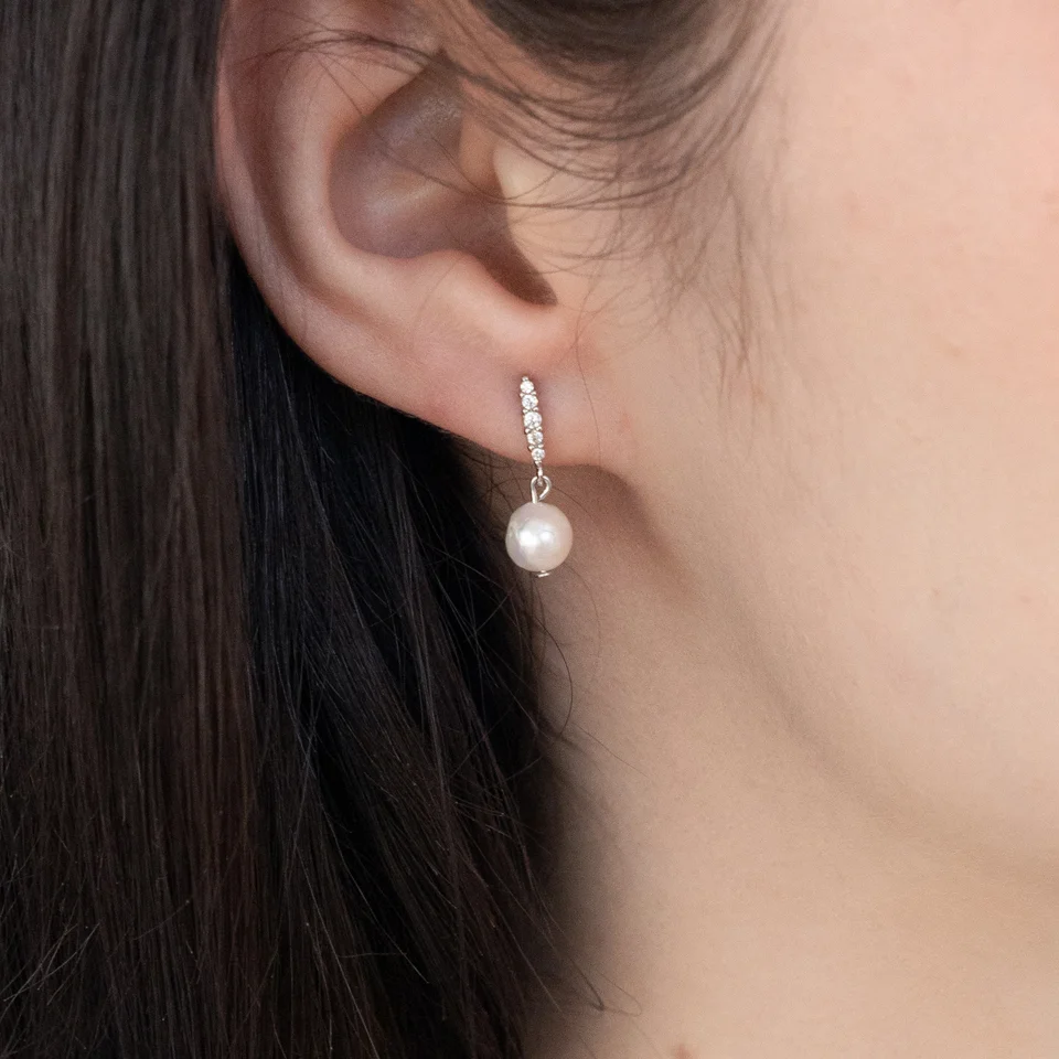 Cubic bar drop pearl earring