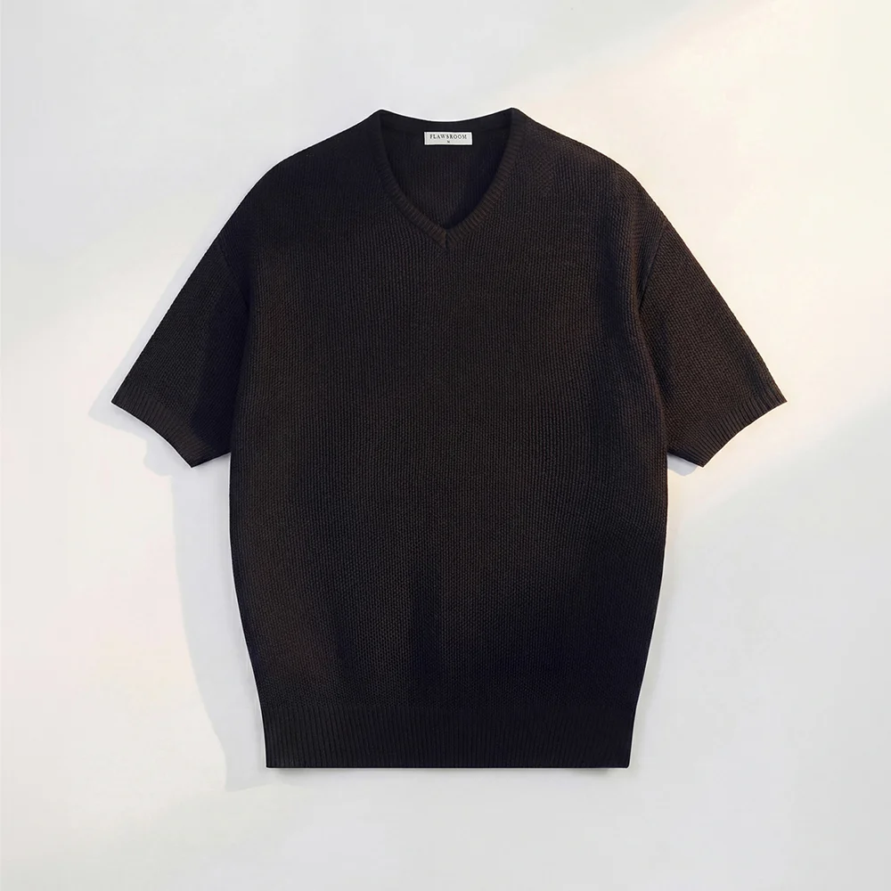Light V Neck Cotton Knit BLACK
