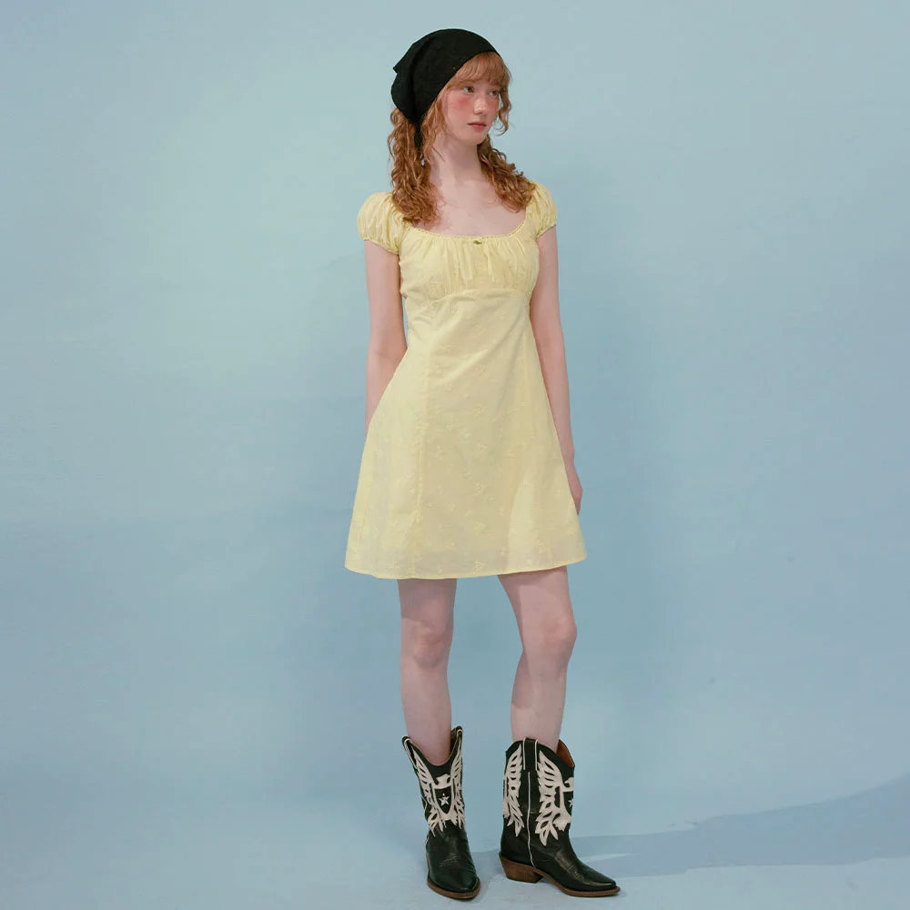 Cream Rose Mini Dress (Yellow)