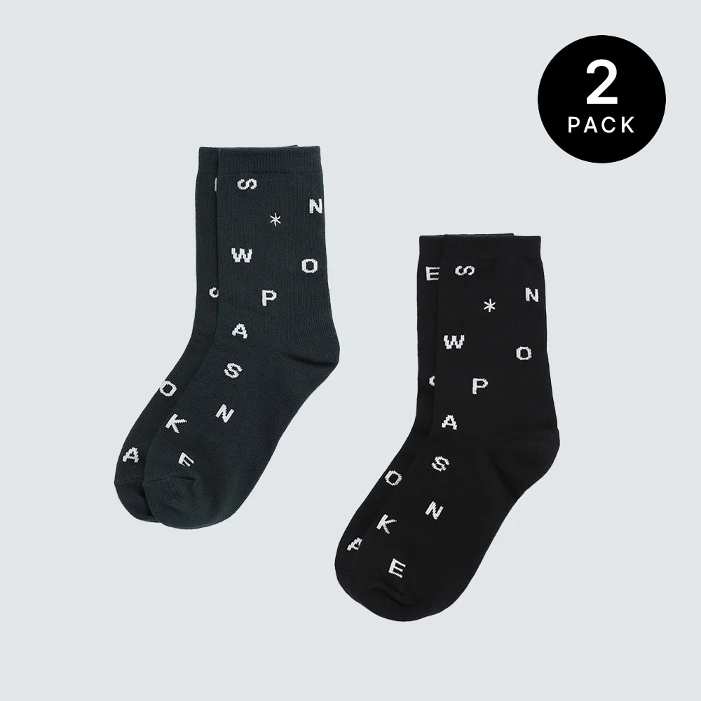 基本款 字母 中筒 襪 套裝 Black + Vintage Green (S24FUFSO05)