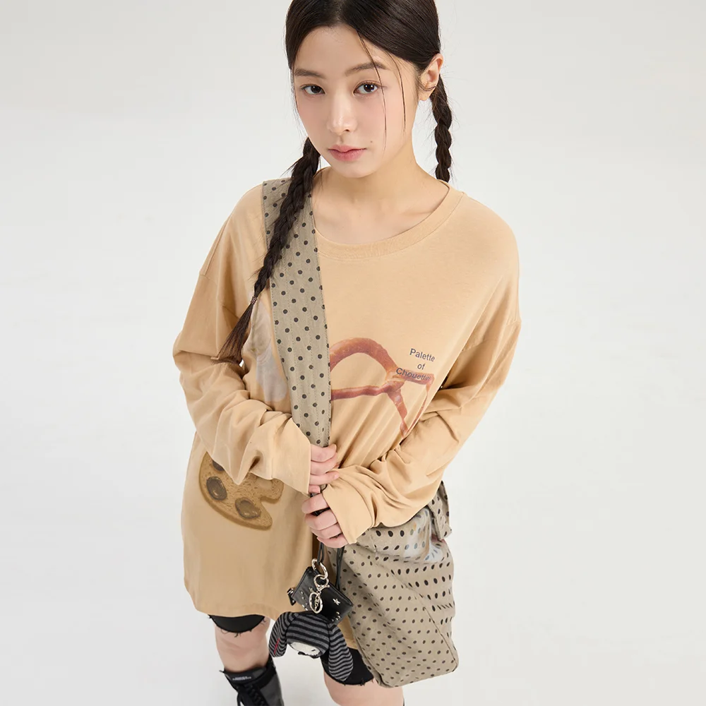 Chouetties by LUCKY CHOUETTE Graphic Loose Fit Long Sleeve T-Shirt (salmon) LATAX26390SLM