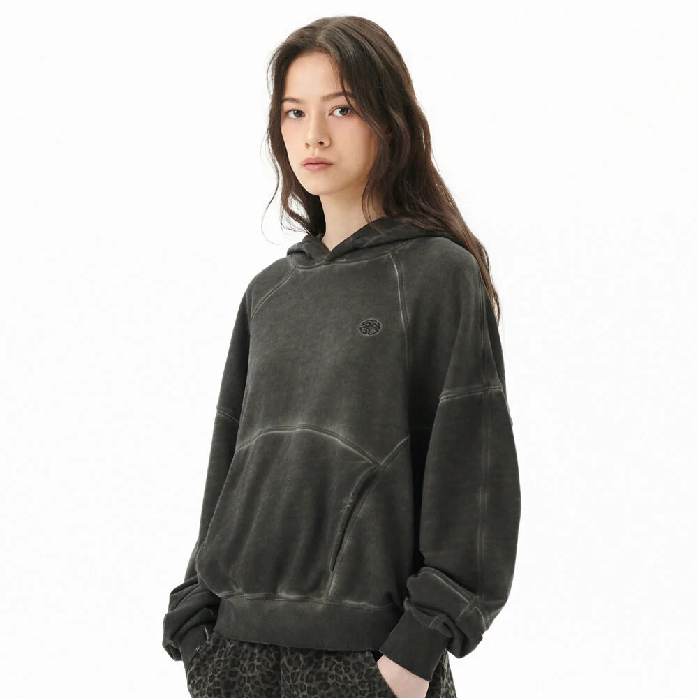 DYED CURVED SEAM CROP HOODIE CHARCOAL(MG2FFFM417A)