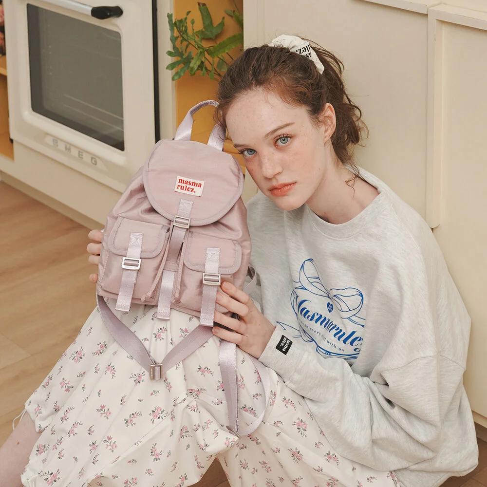 mini ver. Glossy belted flap backpack_Lilac pink