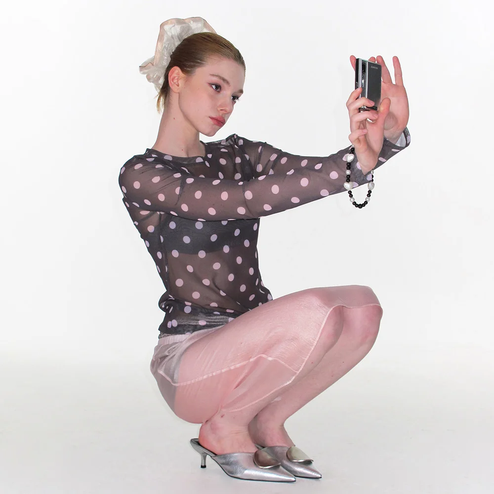 DOT MESH TOP_BROWN