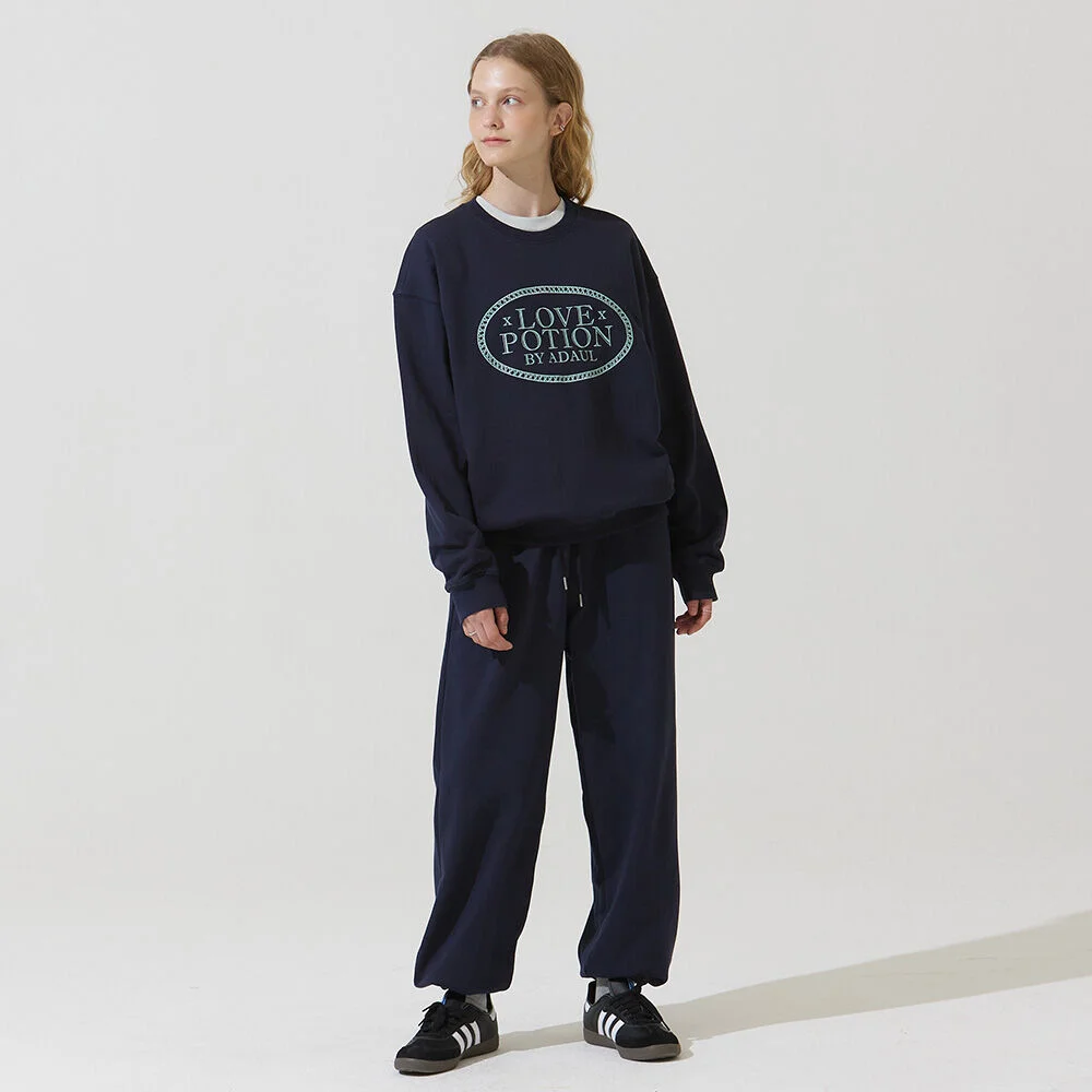 Back pocket embroidery jogger pants - navy