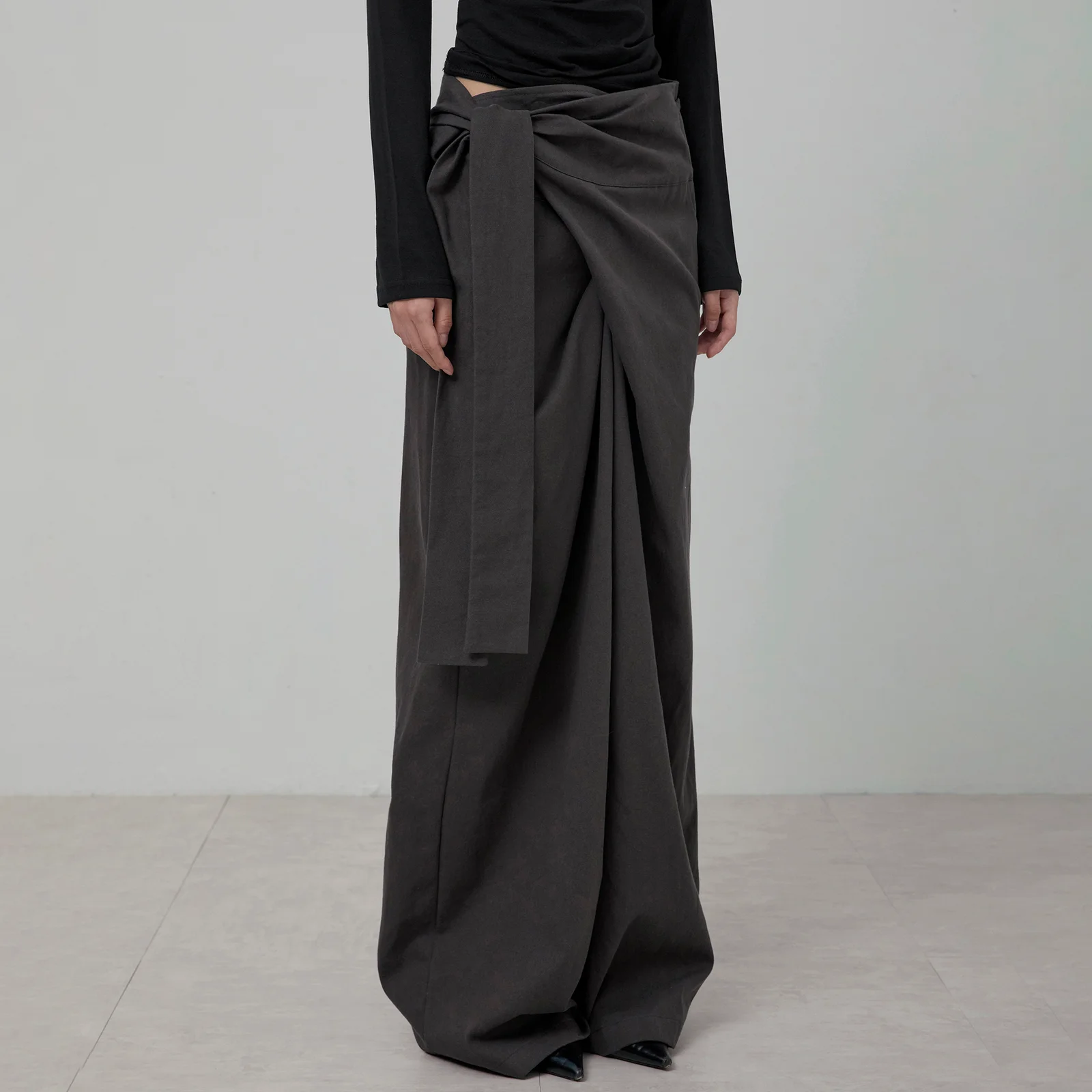 Layered Wrap Trousers (FL-255_Charcoal)