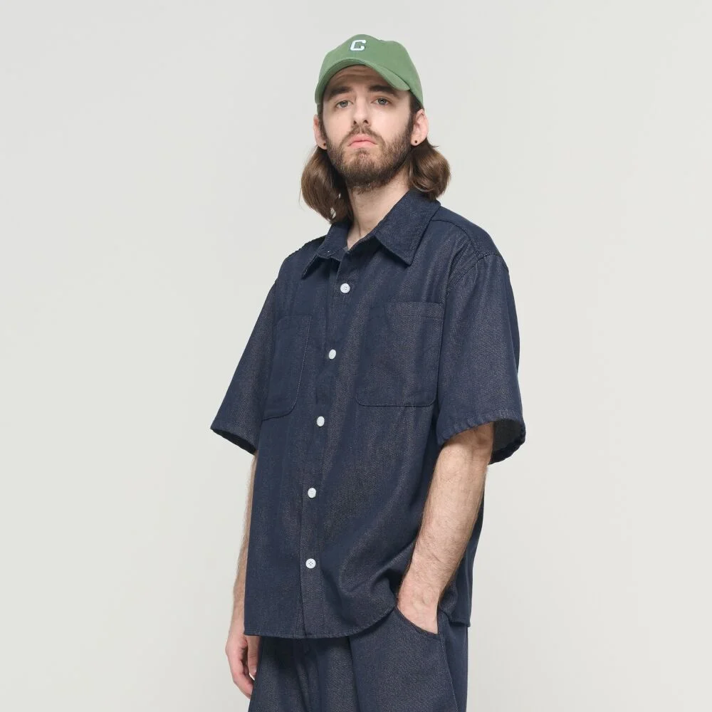WASHED NON-FADE HALF SHIRT (BLUE)