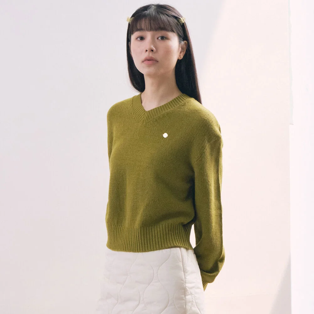 女裝 羊絨 混紡 V領 針織衫 Olive