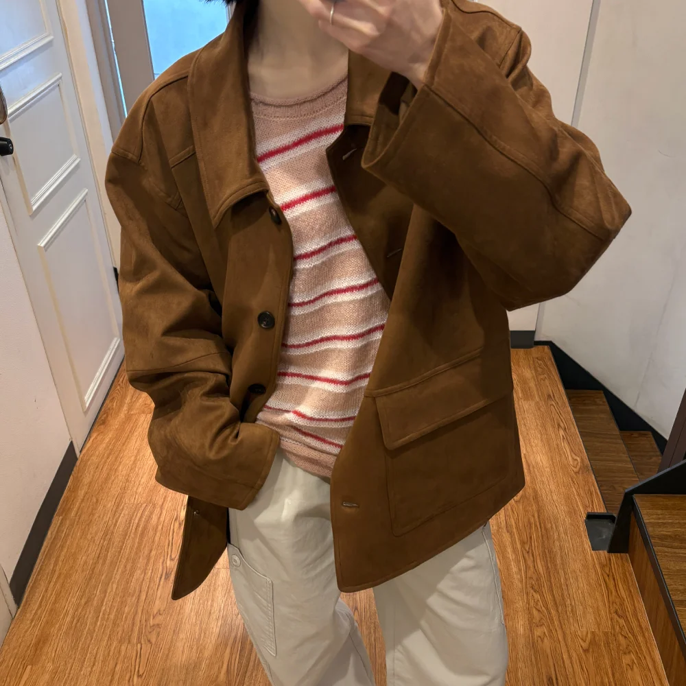 Soft Suede Oversized Jacket (Camel)