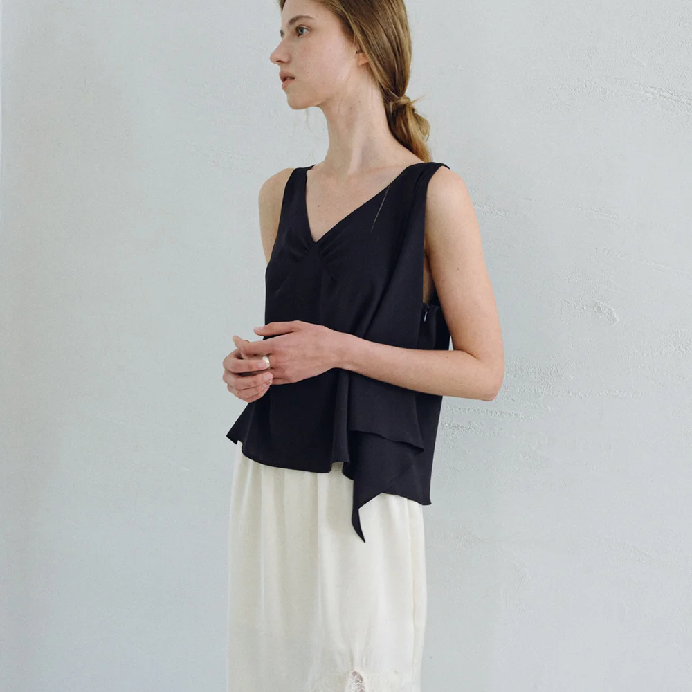 VEIL FLARE SHOULDER BLOUSE_NAVY