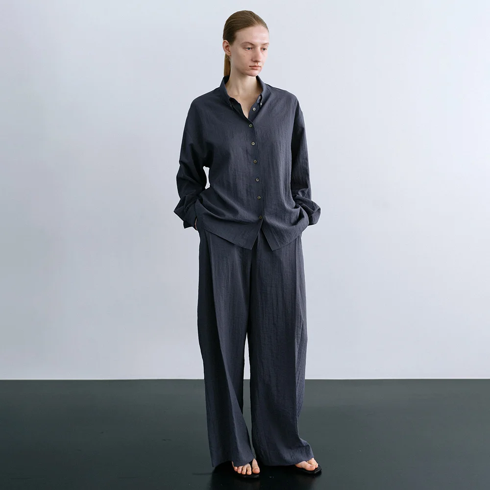Brume Pintuck Pants in Misty Navy