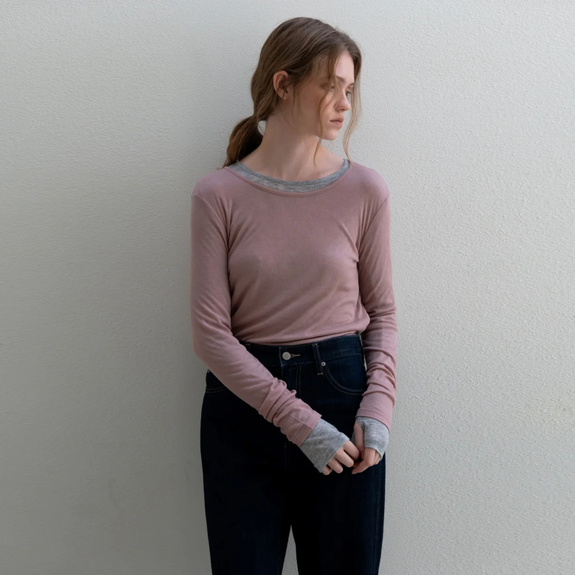 SOFT WOOL JERSEY T-SHIRT DUSTY PINK