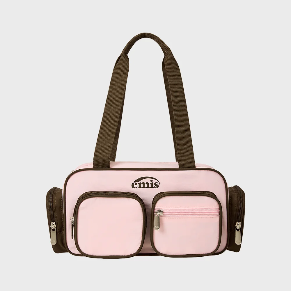 NYLON COLOR-BLOCK SHOULDER BAG-PINK