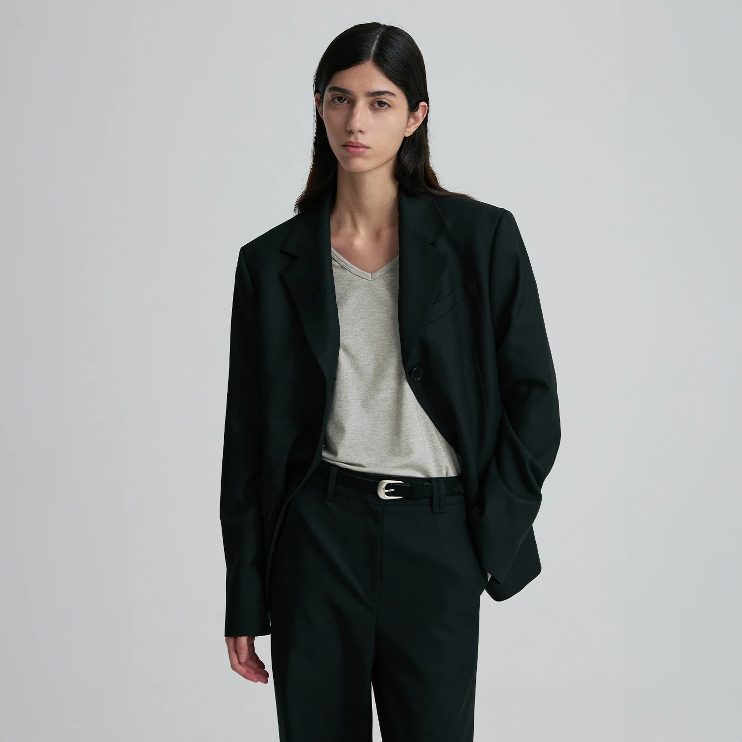 WOOL BLEND OVERSIZED BLAZER BLACK