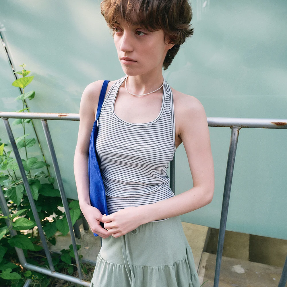 Fine stripe halter sleeveless top_Ivory