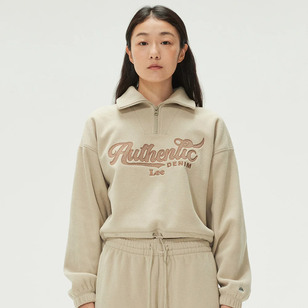女裝 搖粒絨 半 拉鏈 衛衣 米色