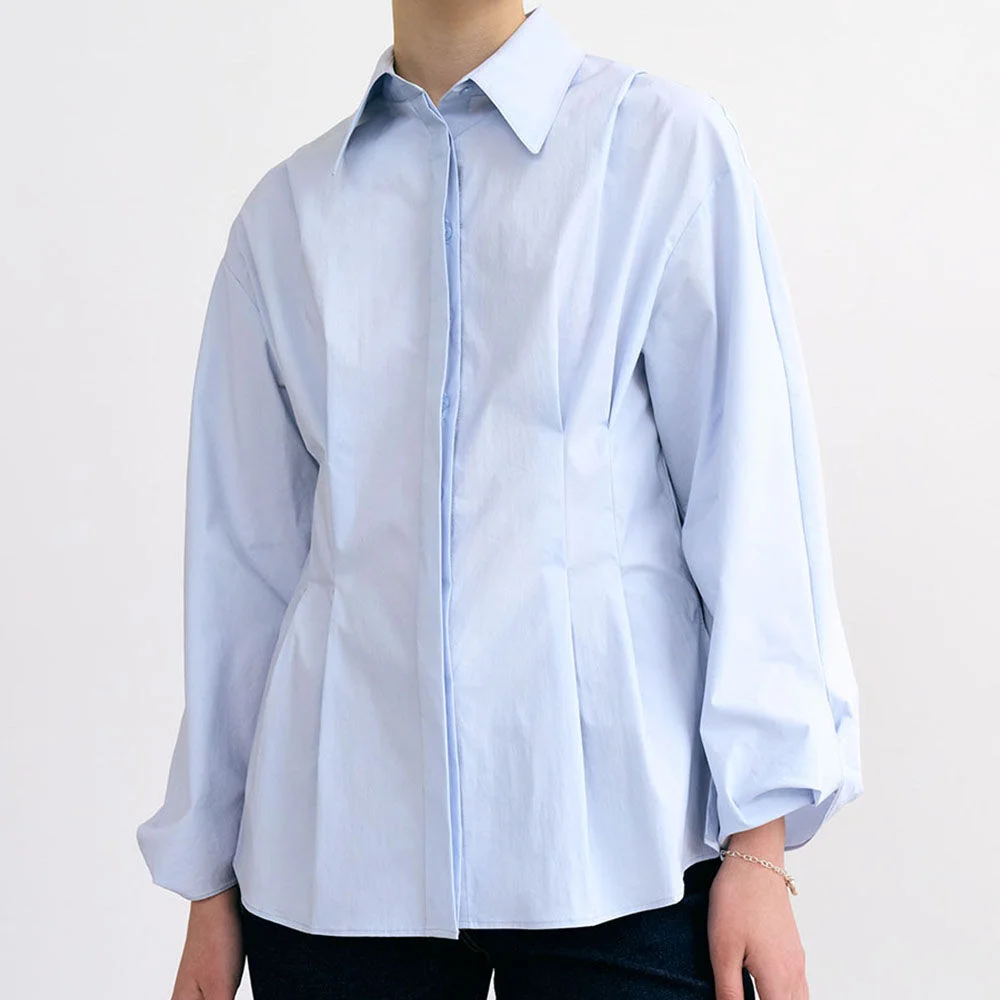 6A Tuck detailed cotton-blend tiwst shirt (Light Blue)