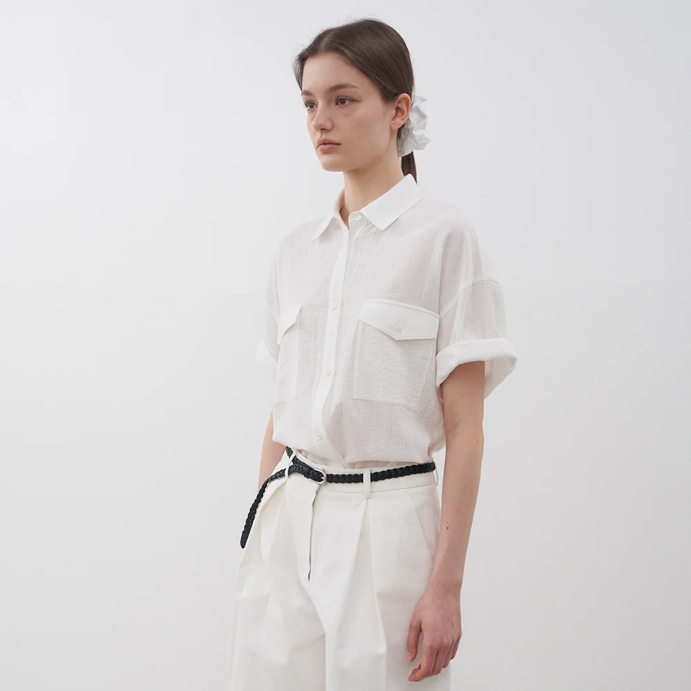 Two Pocket Half-Sleeve Shirts_White
