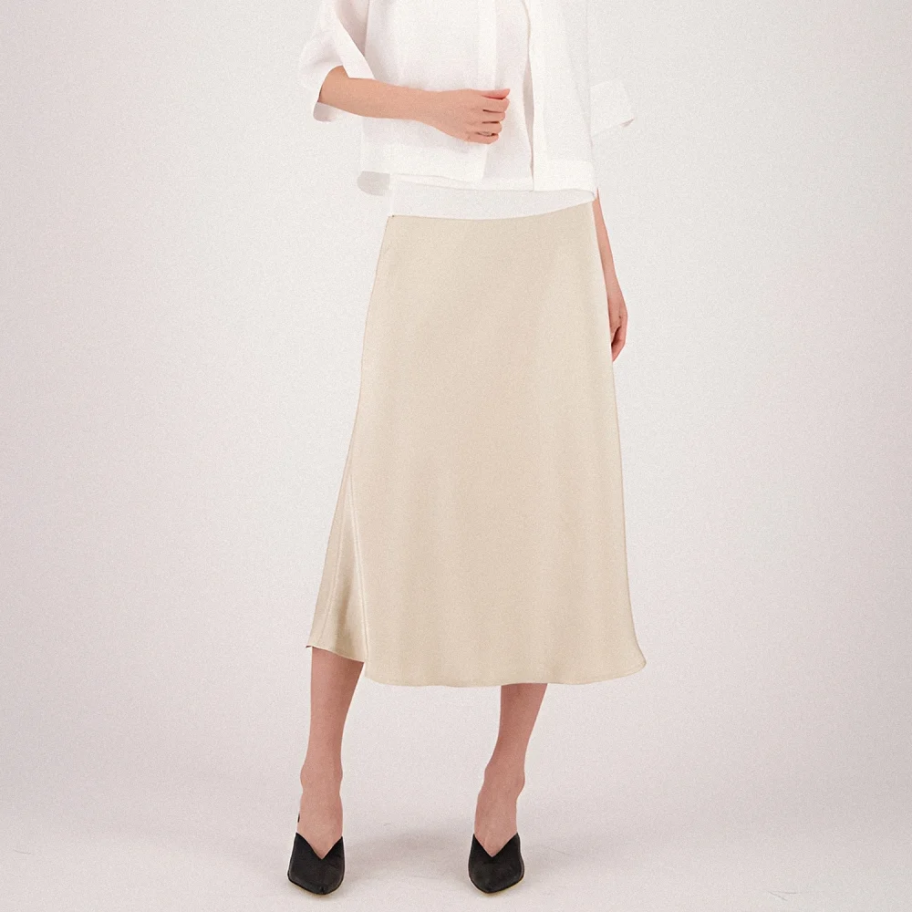 Satin A-line Skirt _Beige