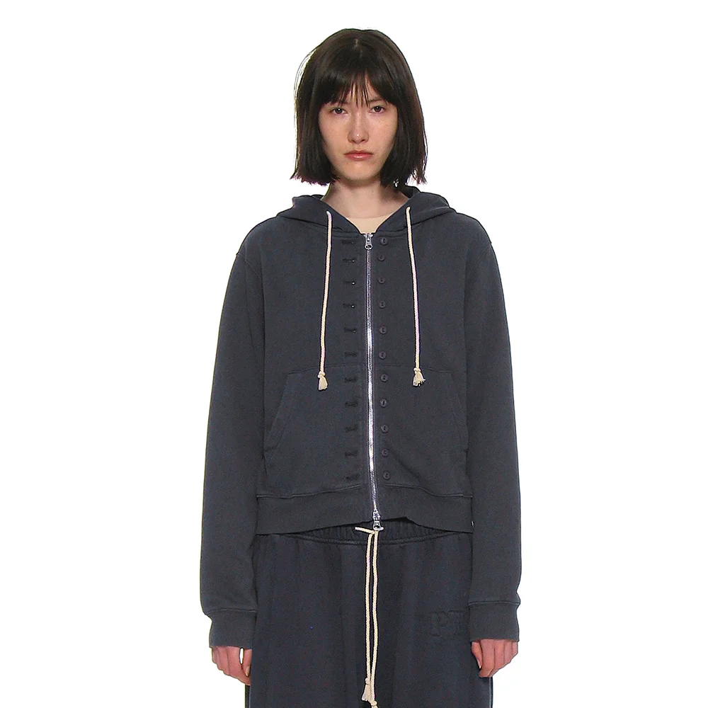 76 APPLIQUE DUAL HOODIE ZIP-UP_CHARCOAL