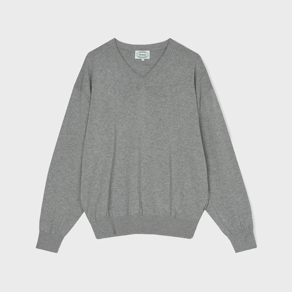 Cotton V-Neck Knit (Melange Grey)