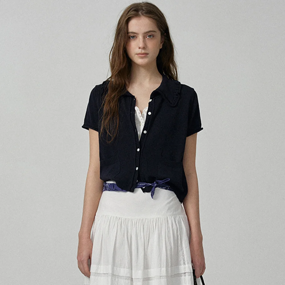 Ivy Half Collar Knit Cardigan_Navy