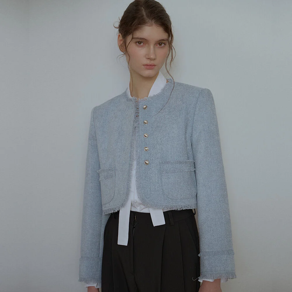 Crop Fringe Tweed Jacket