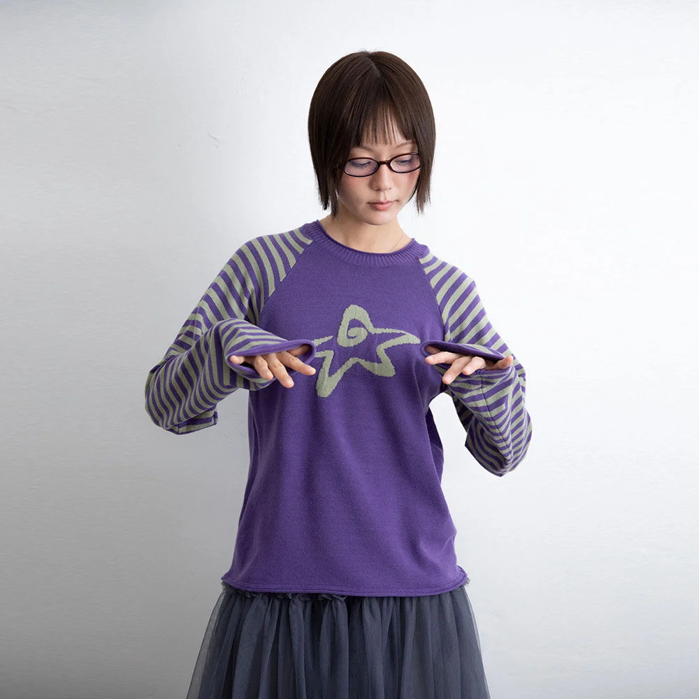 STAR STRIPE RAGLAN KNIT_PURPLE(IK2FFMK600A)