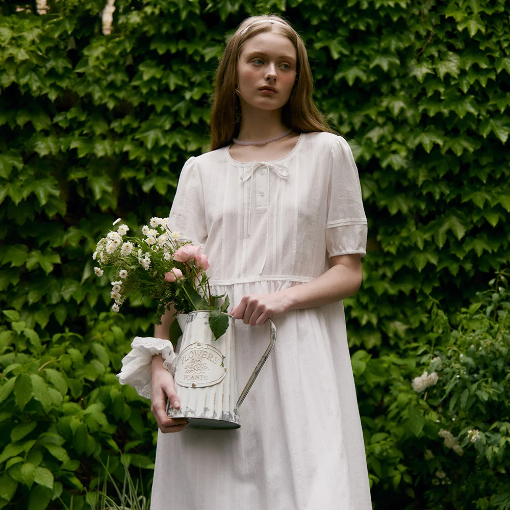 LACE COTTON LONG DRESS (sand ivory)