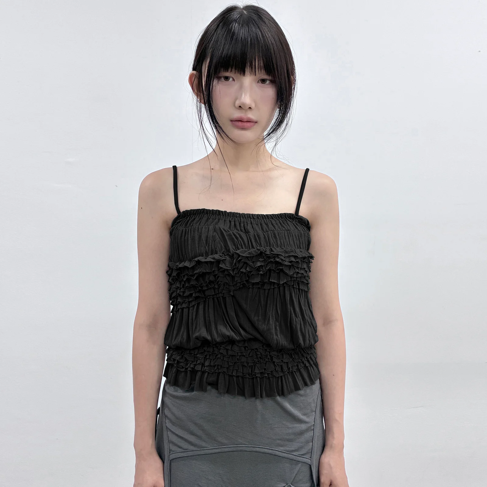 Draped Wrinkle Sleeveless (FL-178_Black)