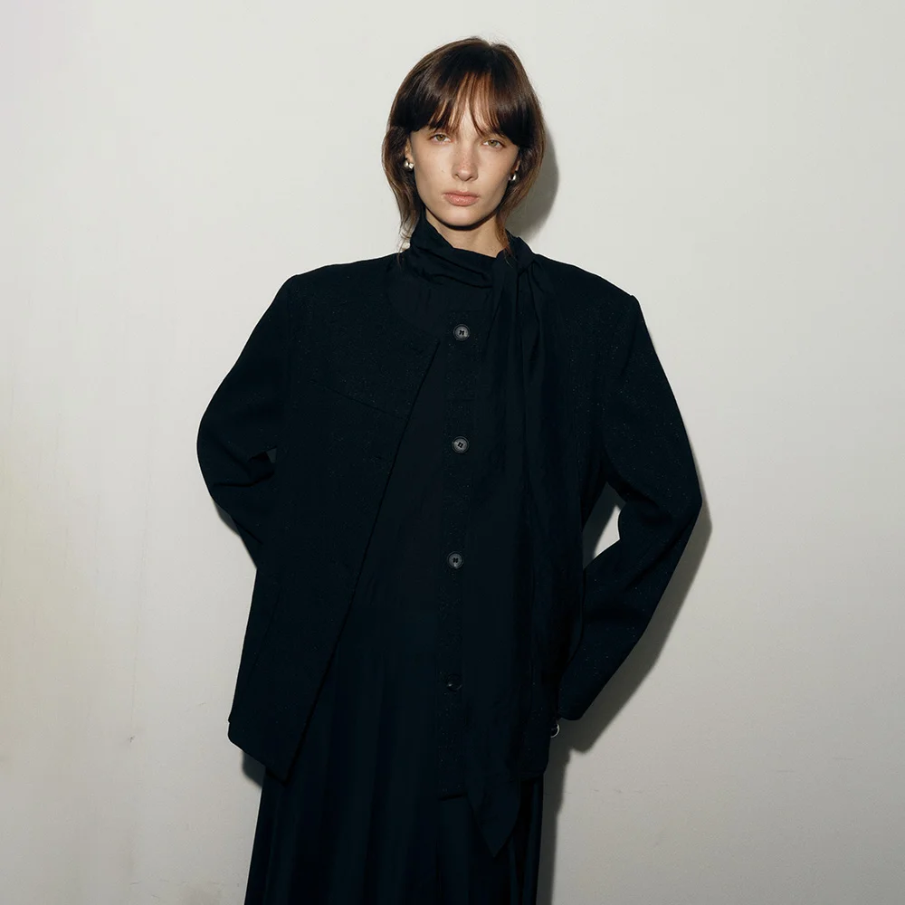 WOOL LINE TWEED JACKET_BLACK
