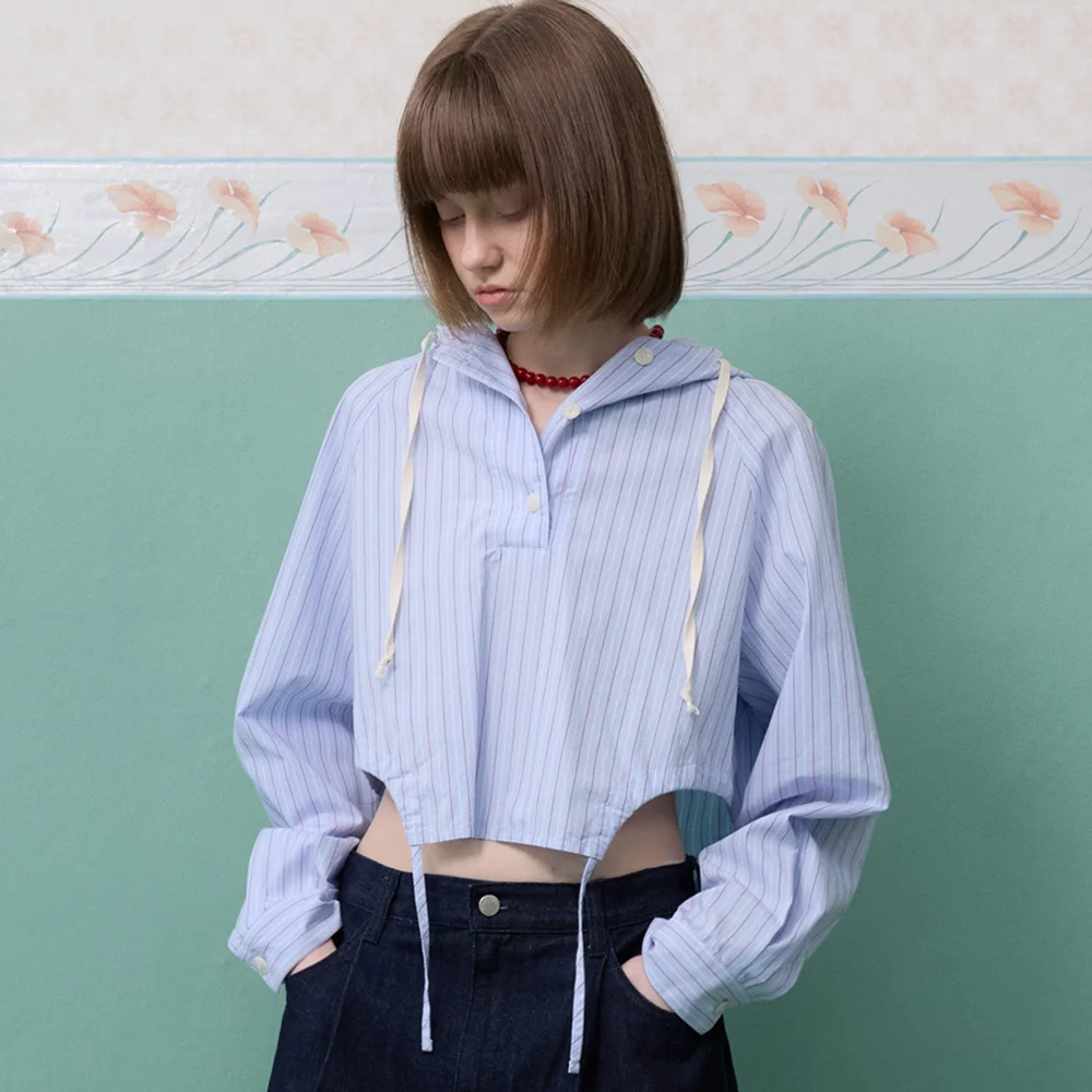 紅色 ST 連帽衫 短版 襯衫_Red Hoodie Crop Shirt