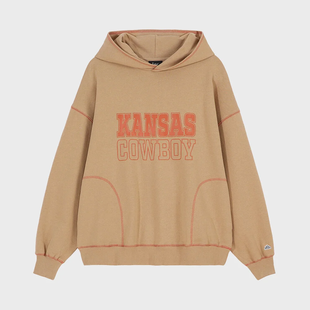 明線 Kansas 字體 連帽T恤 駝色