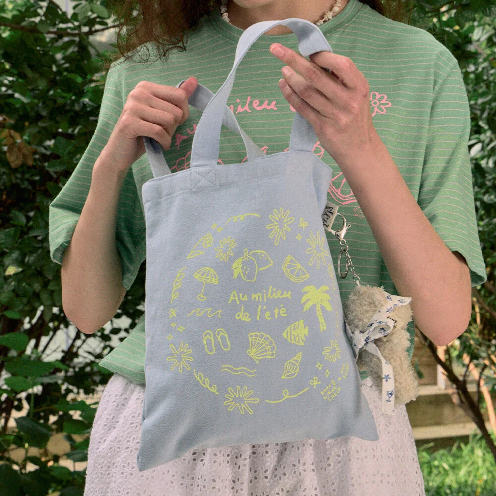 Seaside Hand Drawing Eco Bag - Light Blue
