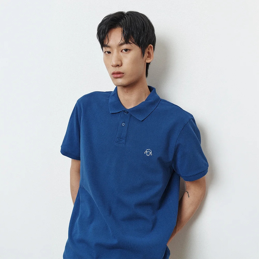 Embroidery Botton Polo T-shirt_Blue