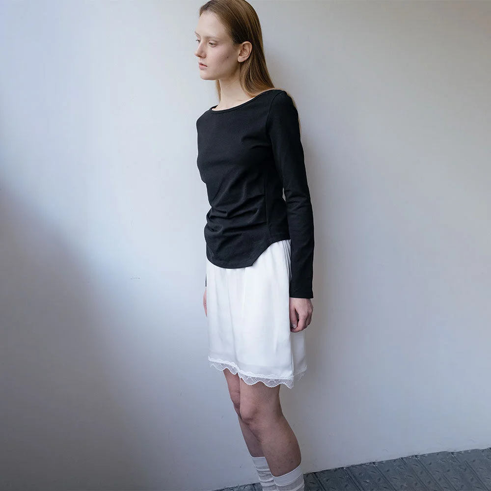 Shirring-tuck longsleeve T-shirt _Black