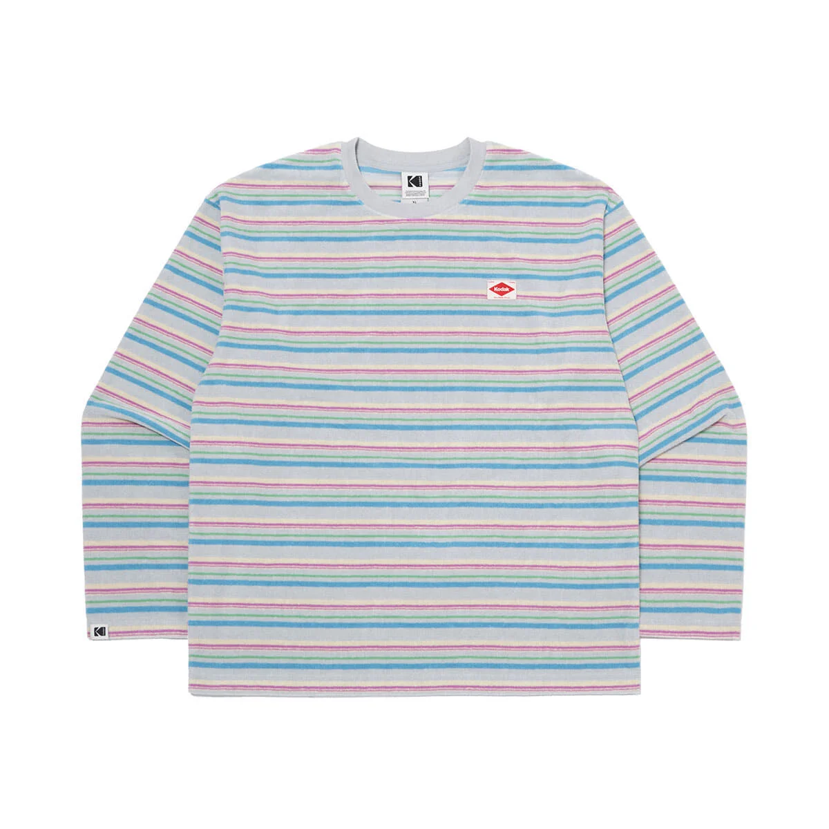 條紋 毛圈布 長袖 T恤 LIGHT GREY