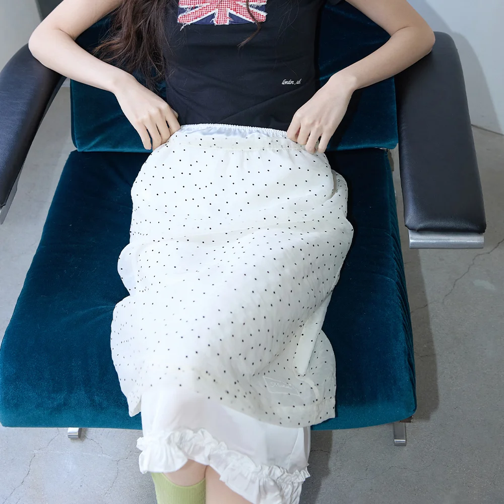 Sheer Dot Layered Midi Skirt White