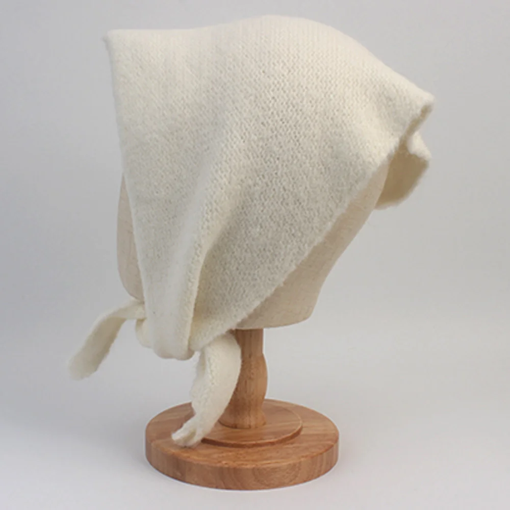 Wool White Bandana Bonnet Hat Bonnet Hat