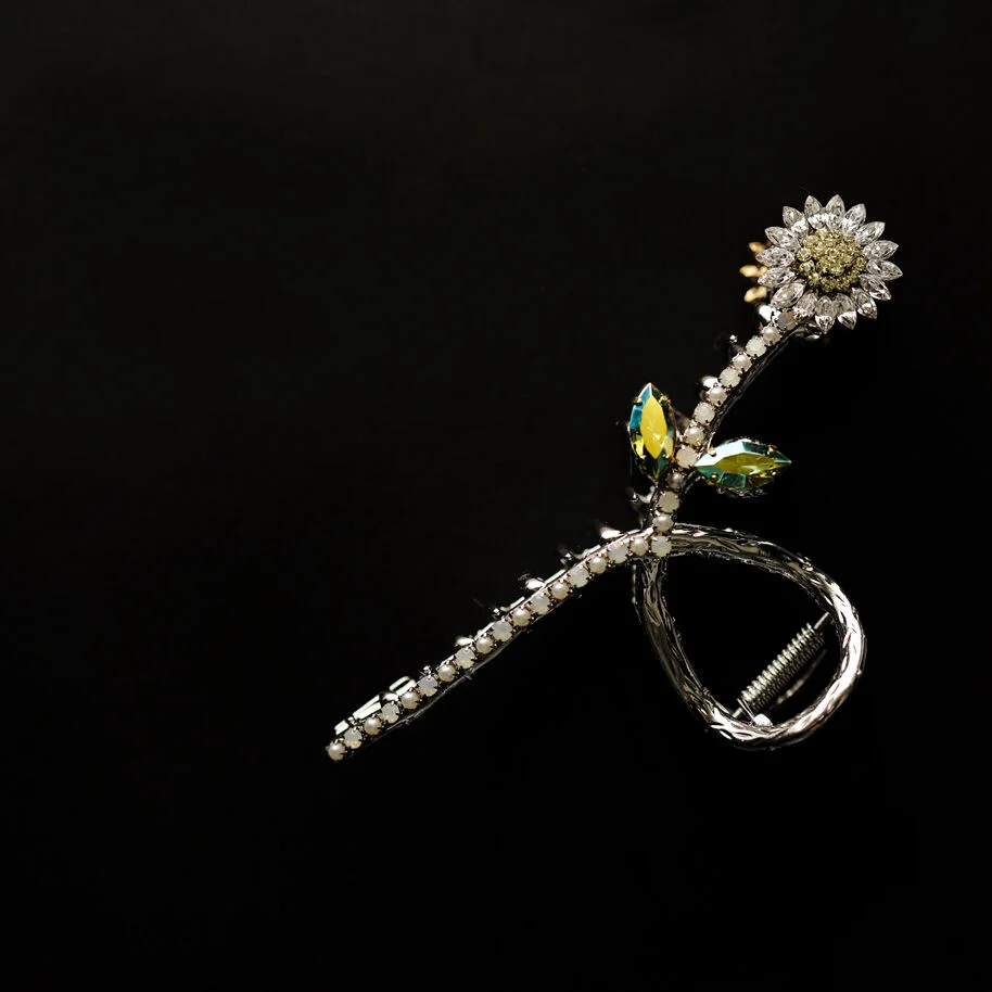 Sunflower Green Leaf Metal Hair Clip