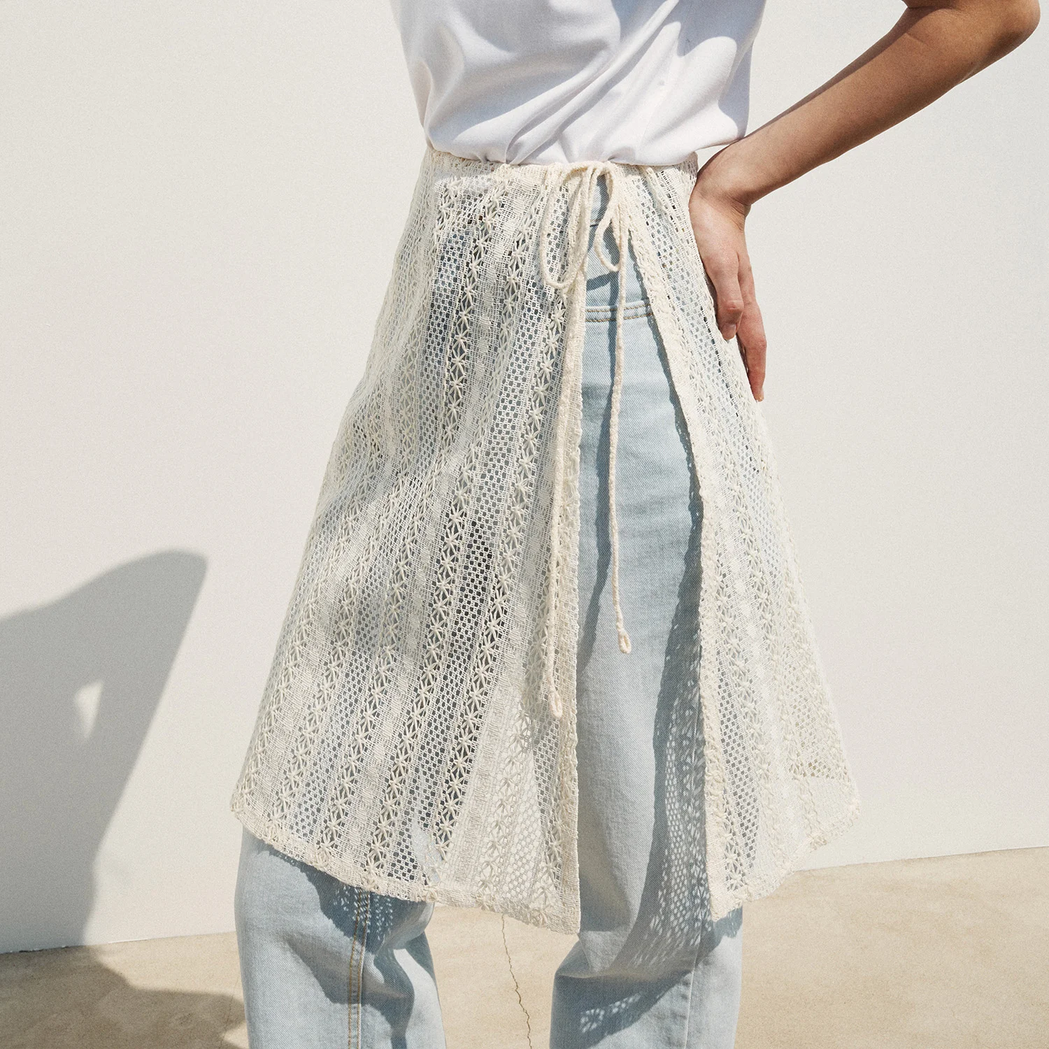 TIE WAIST LAYERED LACE SKIRT