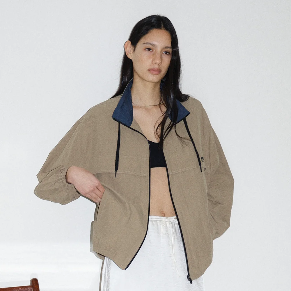 OVERSIZED ZIP UP WINDBREAKER - BEIGE