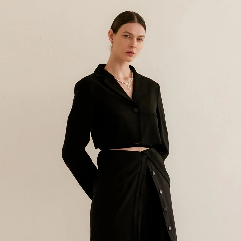 TWO WAY BACK POINT WOOL JACKET - BLACK