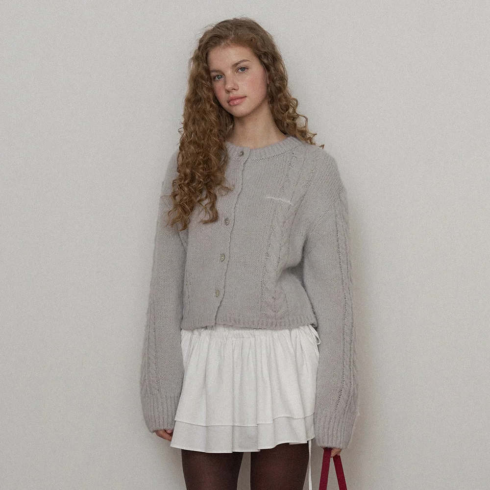 Sandy Alpaca Brush Cardigan - Light Grey
