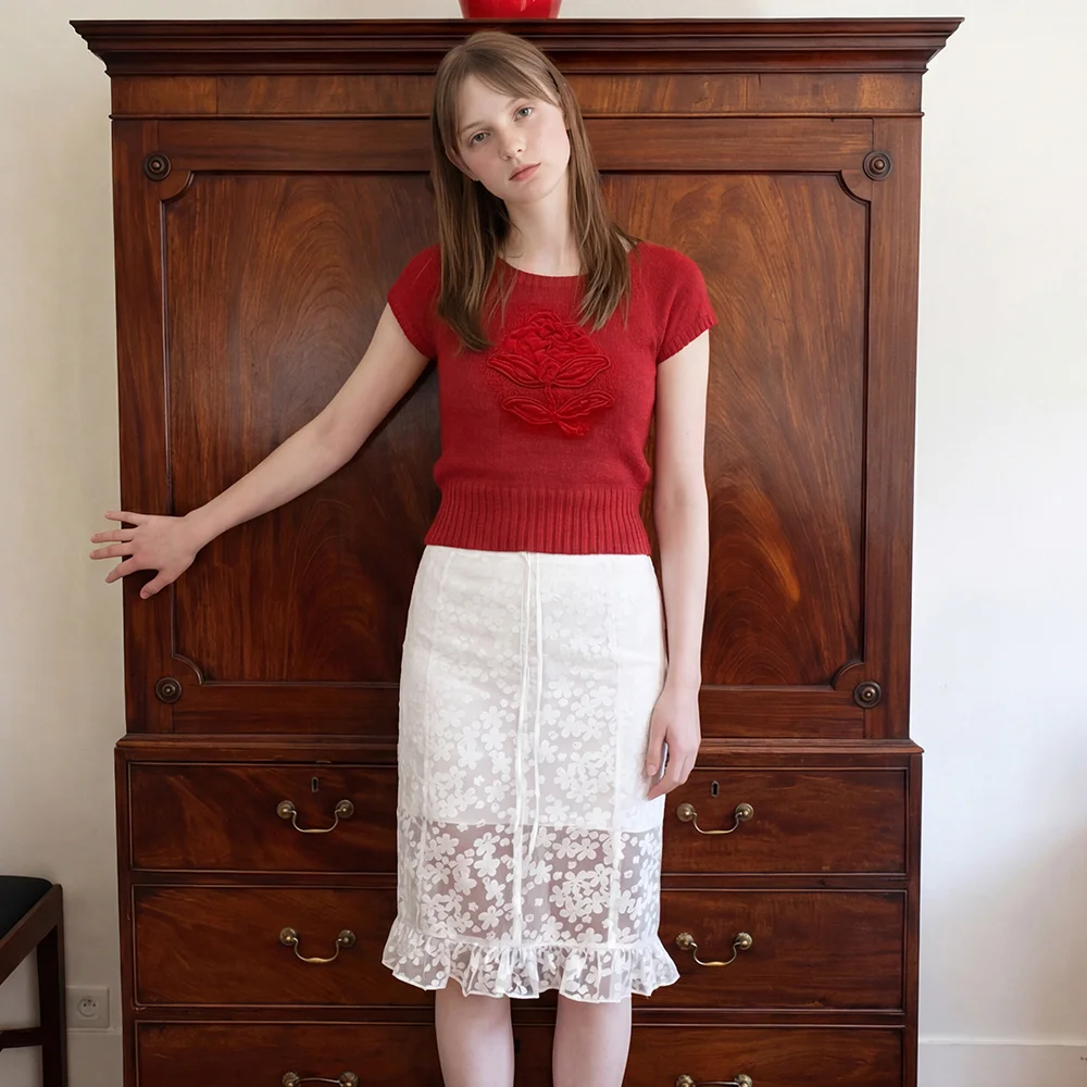 Flower Sheer Skirt (White)