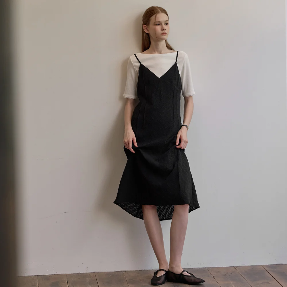Bias check layered dress - Black