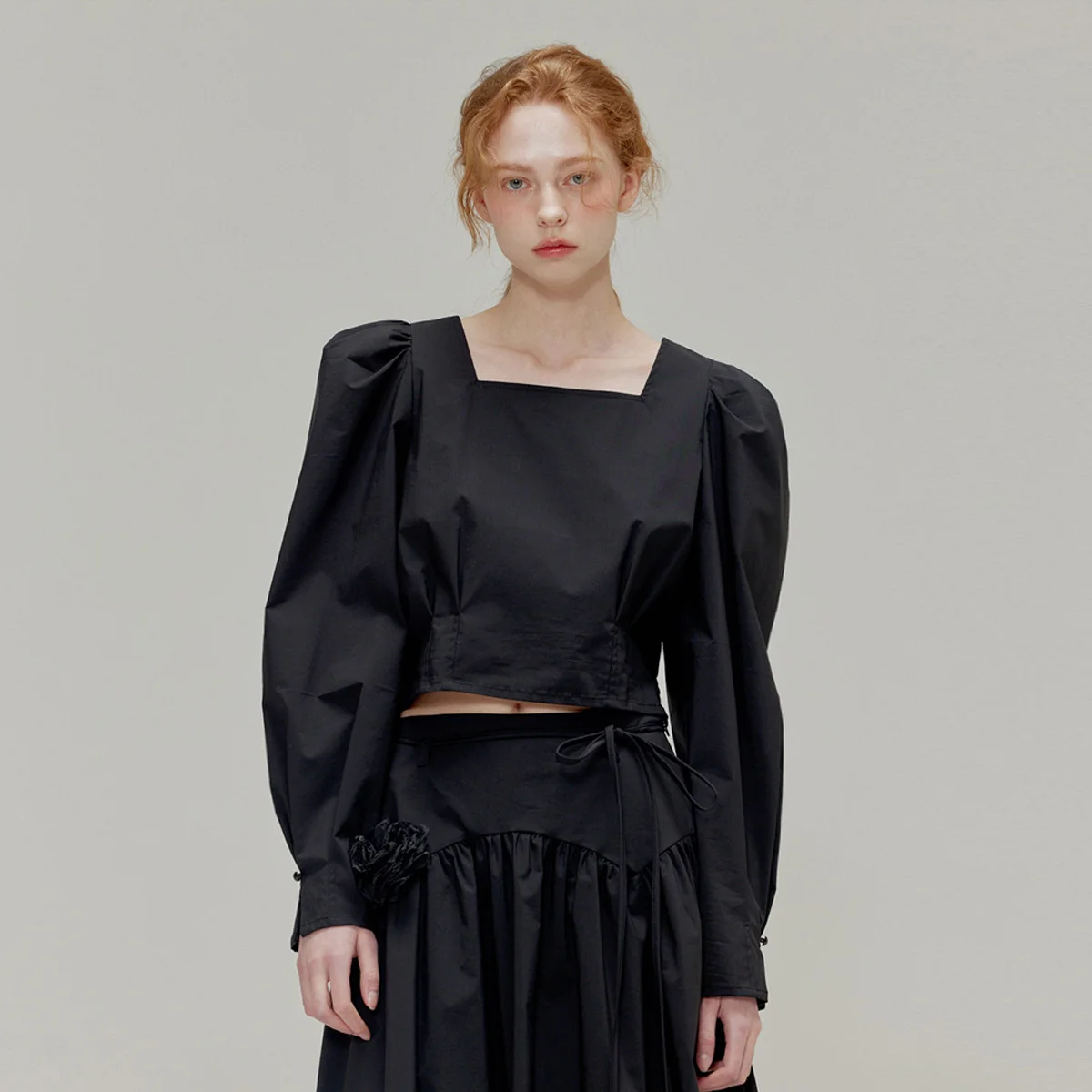 Square neck cotton blouse_Black